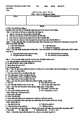 Đề kiểm tra học kỳ II môn Vật lý Lớp 9 - Năm học 2019 - 2020 - Trường THCS Nguyễn Trãi (Có đáp án)